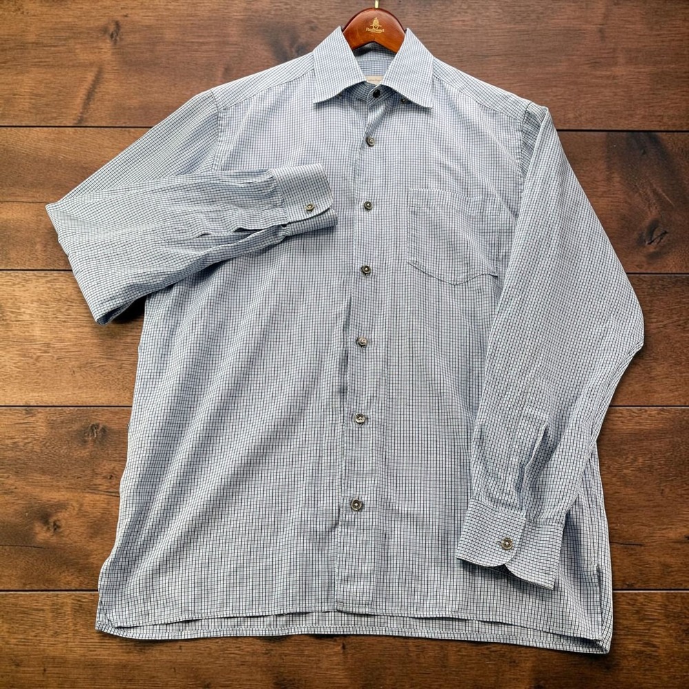 Ermenegildo Zegna Mens Blue Micro Check Cotton Button Down Shirt Size M Italy